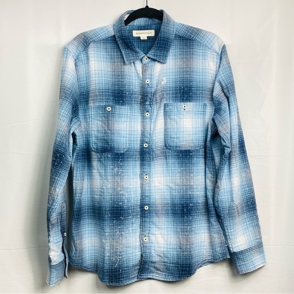 NWOT Aeropostale Sz Medium Blue & White Plaid Button Down Long Sleeve Shirt - Picture 6 of 6